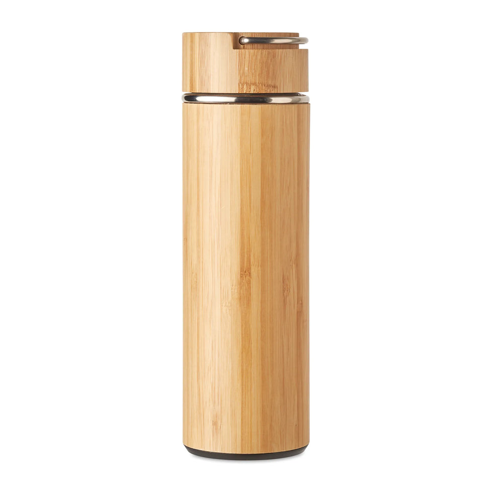 Vacuümfles 480 ml RVS en bamboe met theezeef, Beige - 196272