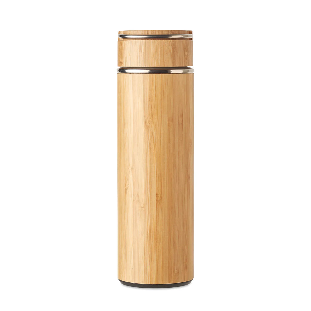 Vacuümfles 480 ml RVS en bamboe met theezeef met ingeklapte draagbeugel, Beige - 196272