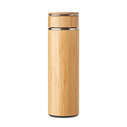 Vacuümfles 480 ml RVS en bamboe met theezeef met ingeklapte draagbeugel, Beige - 196272