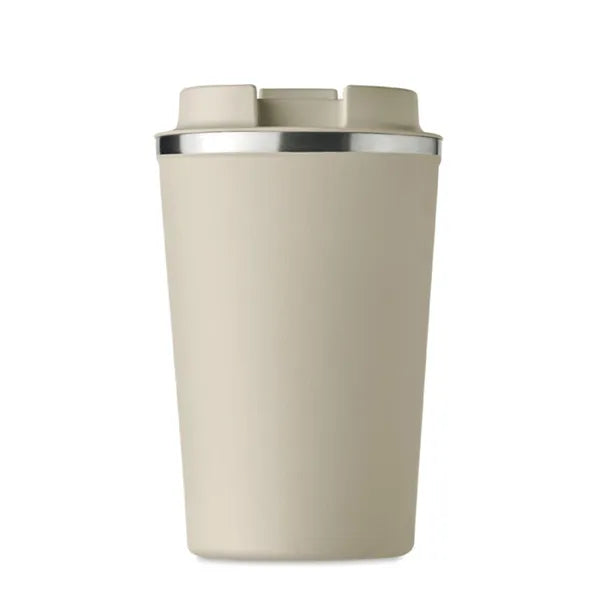 Dubbelwandige RVS tumbler 350 ml met PP deksel, Beige - 196276