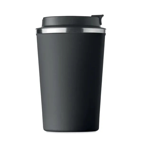 Dubbelwandige RVS tumbler 350 ml met PP deksel, Zwart - 196276