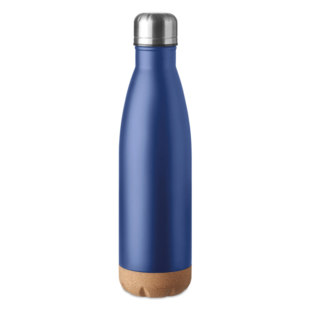 RVS vacuümfles 500 ml dubbelwandig met kurken detail, Blauw - 196313