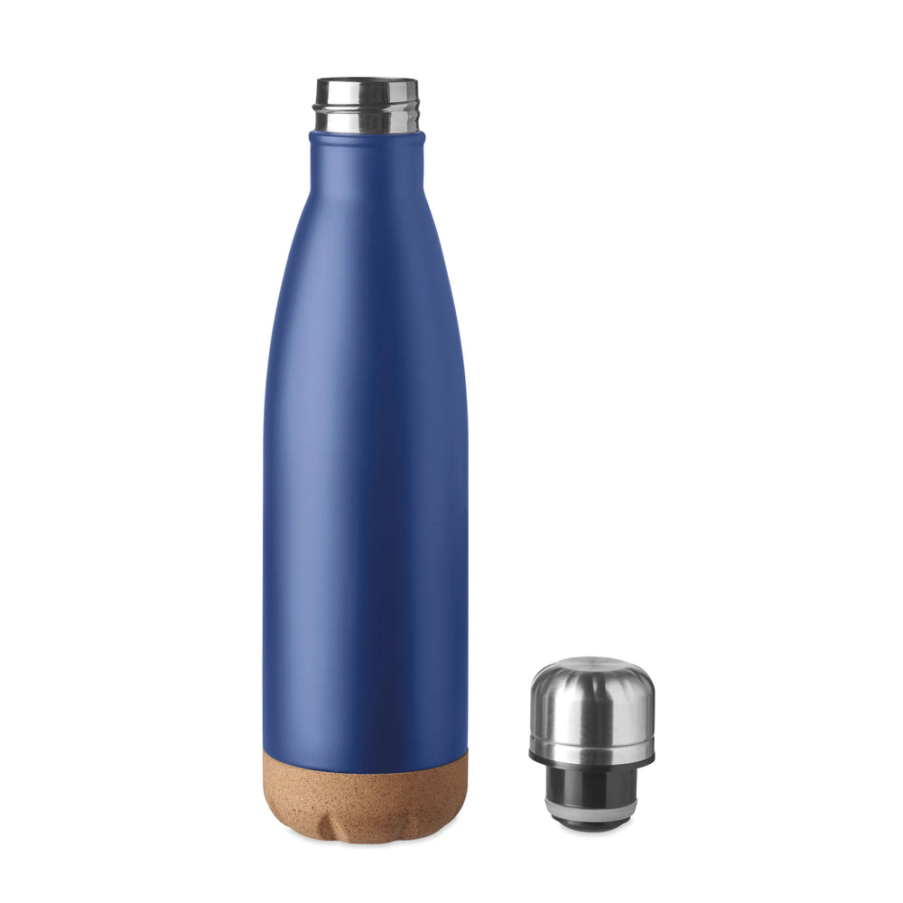RVS vacuümfles 500 ml dubbelwandig met kurken detail geopend, Blauw - 196313