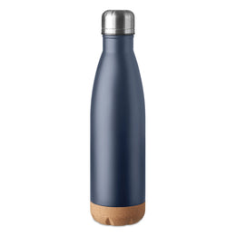RVS vacuümfles 500 ml dubbelwandig met kurken detail, Marineblauw - 196313