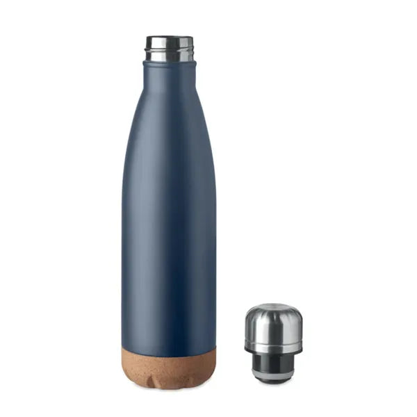 RVS vacuümfles 500 ml dubbelwandig met kurken detail, Marineblauw - 196313