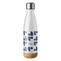 RVS vacuümfles 500 ml dubbelwandig met kurken detail met bedrukking, Wit - 196313