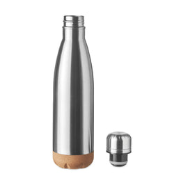 RVS vacuümfles 500 ml dubbelwandig met kurken detail met losse dop, Zilver - 196313