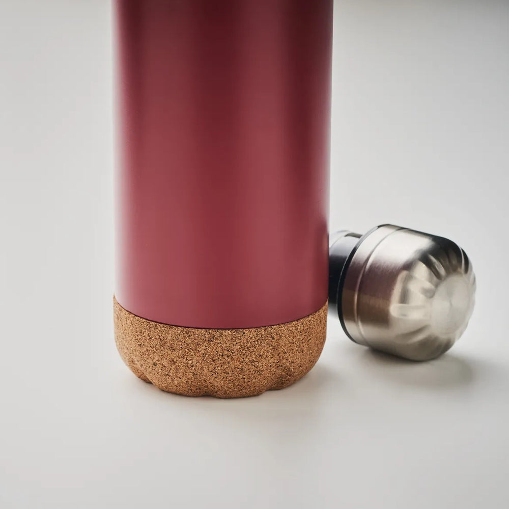 RVS vacuümfles 500 ml dubbelwandig met kurken detail, Rood - 196313
