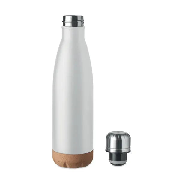 RVS vacuümfles 500 ml dubbelwandig met kurken detail, Wit - 196313