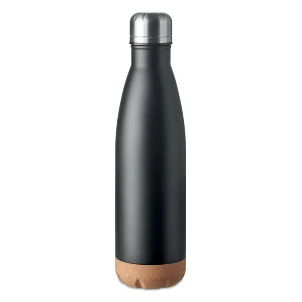 RVS vacuümfles 500 ml dubbelwandig met kurken detail, Zwart - 196313