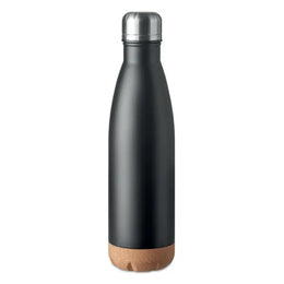 RVS vacuümfles 500 ml dubbelwandig met kurken detail, Zwart - 196313