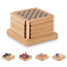 Kurken onderzetterset met vier spellen, Bruin - 196382