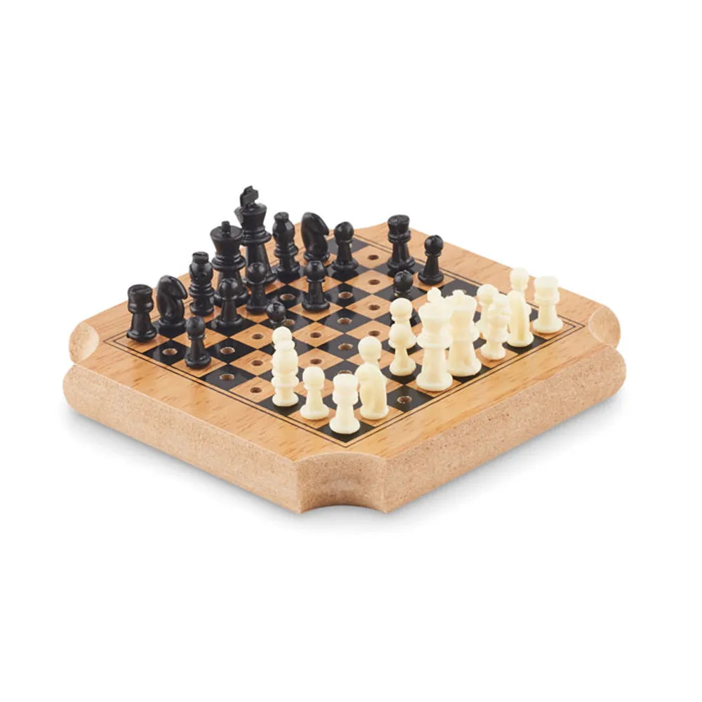 Kurken onderzetterset met vier spellen met opgesteld schaakspel, Bruin - 196382