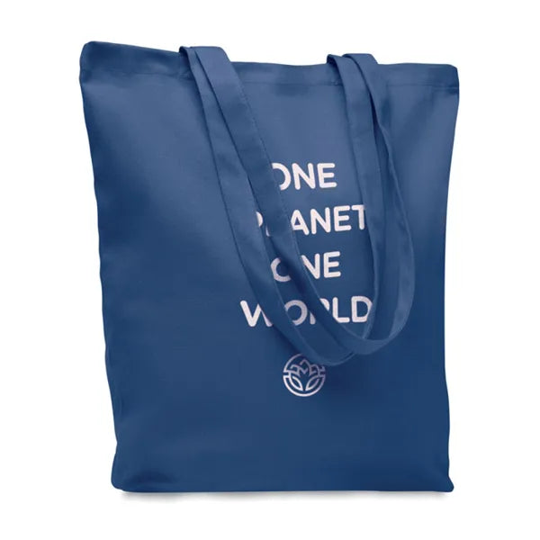 Canvas boodschappentas met lange hengsels met bedrukking, Blauw - 196442