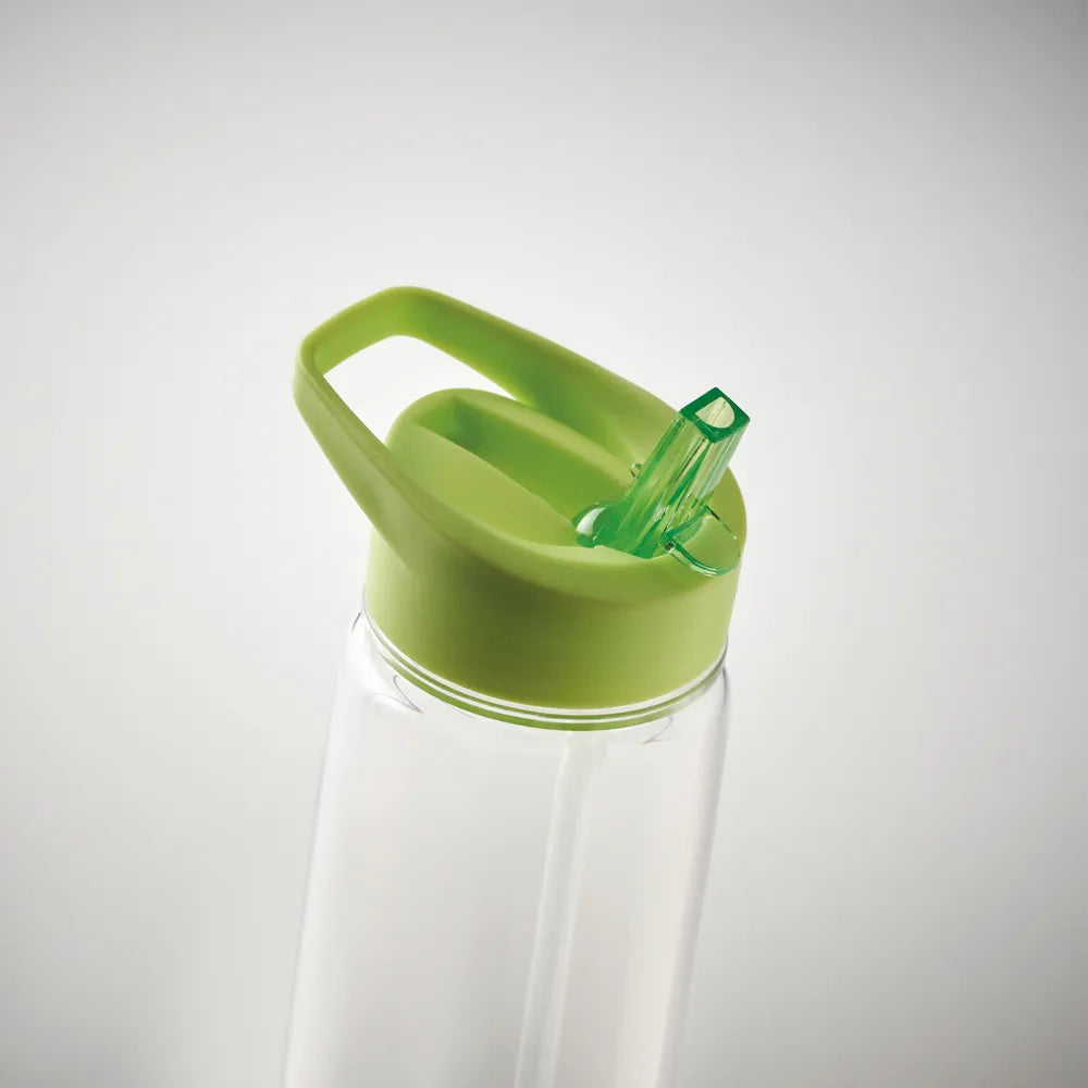 Essentix rPET drinkfles met flip-top rietje 650 ml detail van dop en drinktuit, Groen - 196467