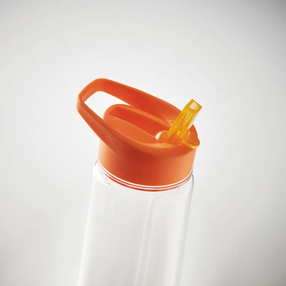 Essentix rPET drinkfles met flip-top rietje 650 ml detail van dop en drinktuit, Oranje - 196467