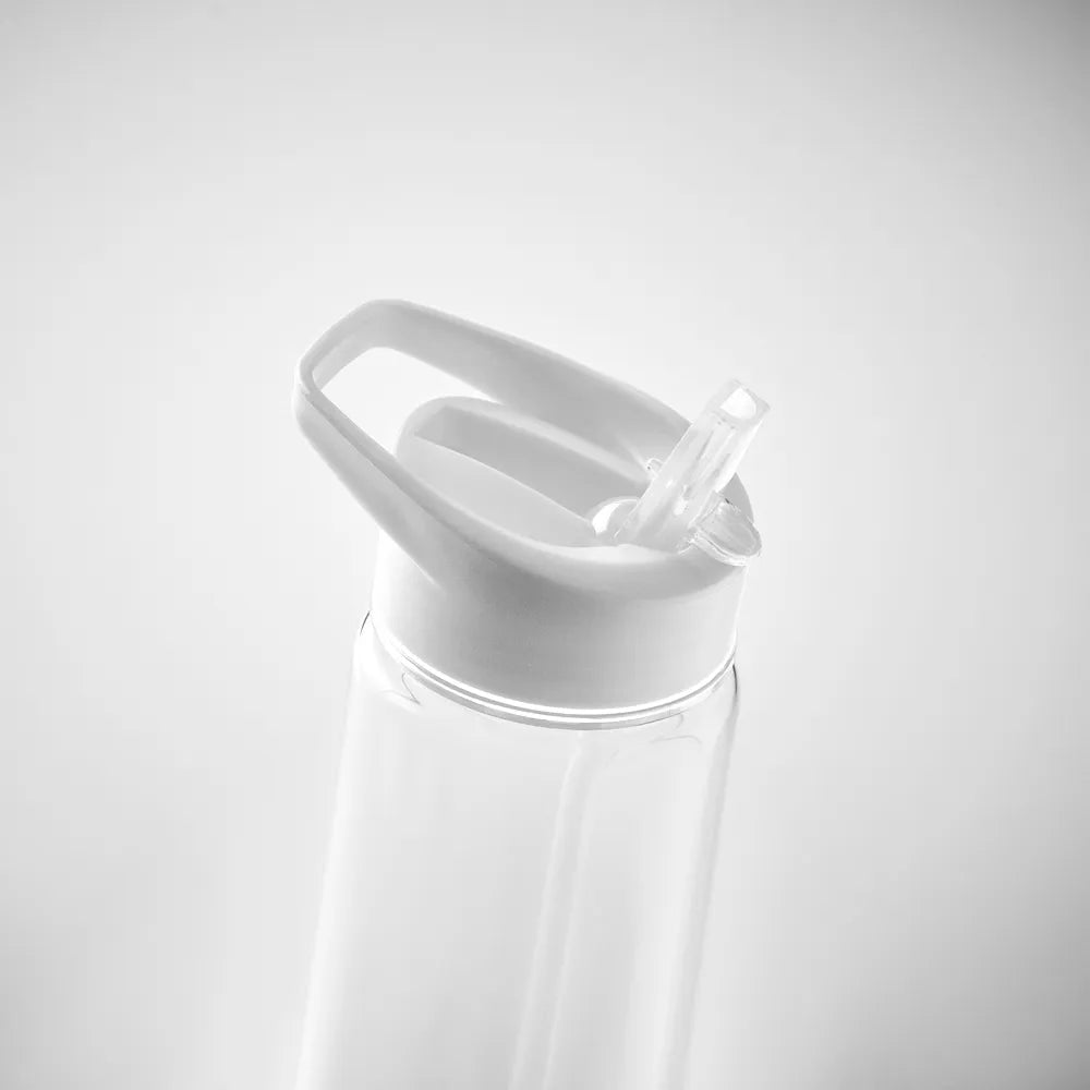 Essentix rPET drinkfles met flip-top rietje 650 ml detail van dop en drinktuit, Wit - 196467