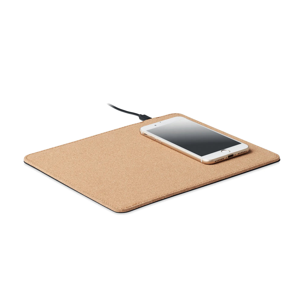 Muismat van kurk met 15 w draadloze oplader met smartphone, Bruin - 196476