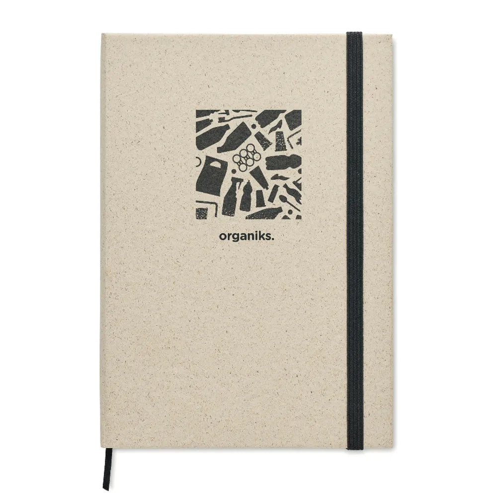 notitieboek a5 graspapier elastiek beige met logo 196542