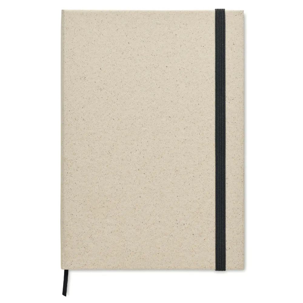 notitieboek a5 graspapier elastiek beige met zwart elastiek 196542