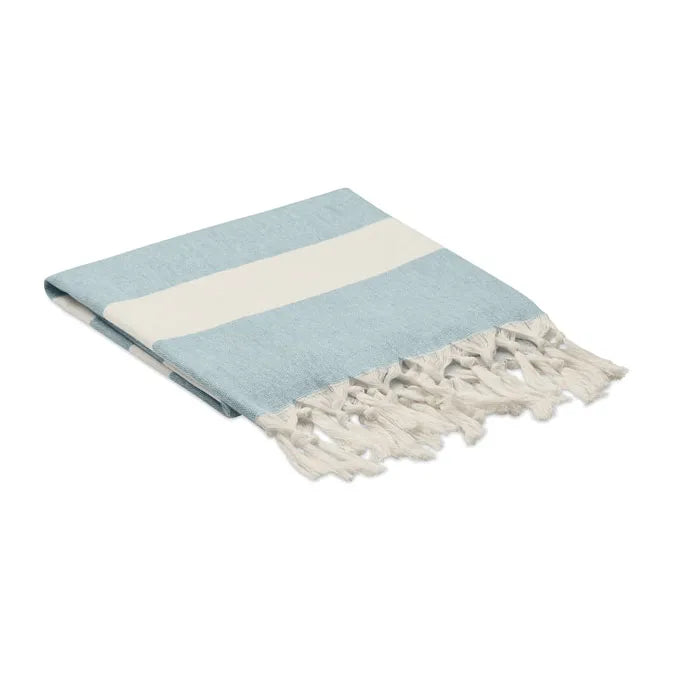 Hammam of strandlaken van gerecycleerde stoffen 75x150 cm opgevouwen, Blauw - 196554