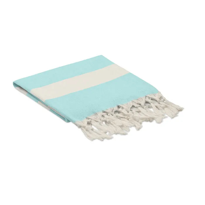 Hammam of strandlaken van gerecycleerde stoffen 75x150 cm opgevouwen, Turquoise - 196554