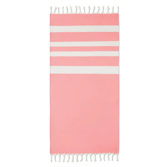 Hammam of strandlaken van gerecycleerde stoffen 75x150 cm, Roze en wit - 196554