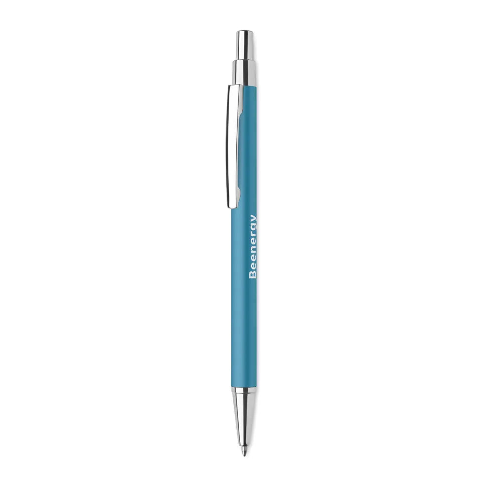 Gerecyclede aluminium balpen met drukknop met bedrukking, Turquoise - 196560