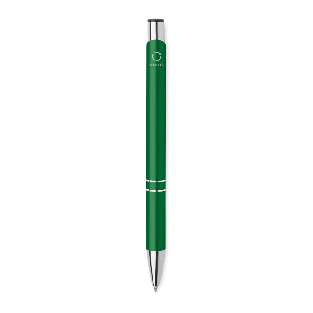 Gerecyclede aluminium balpen met drukknop met recyclingmarkering, Groen - 196561