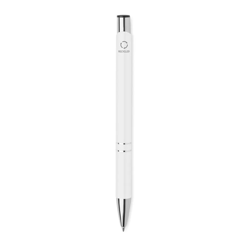 Gerecyclede aluminium balpen met drukknop met recyclingmarkering, Wit - 196561