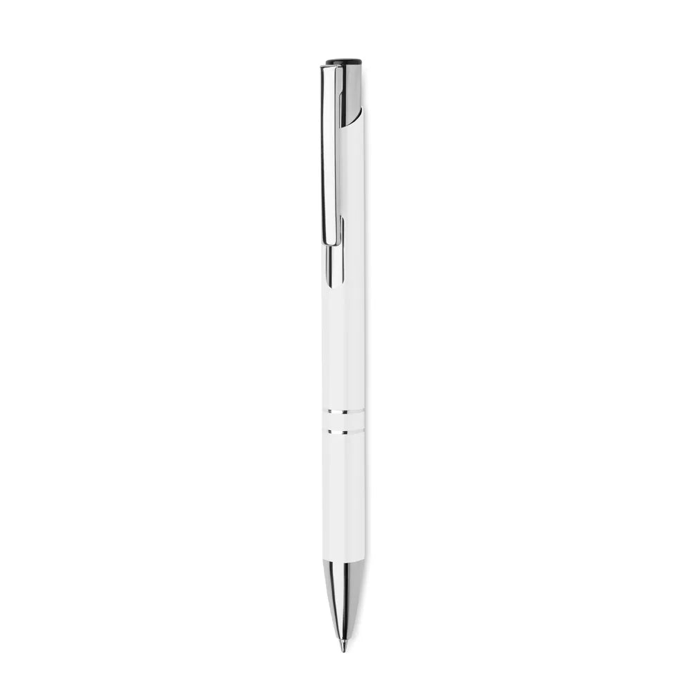 Gerecyclede aluminium balpen met drukknop zijaanzicht, Wit - 196561