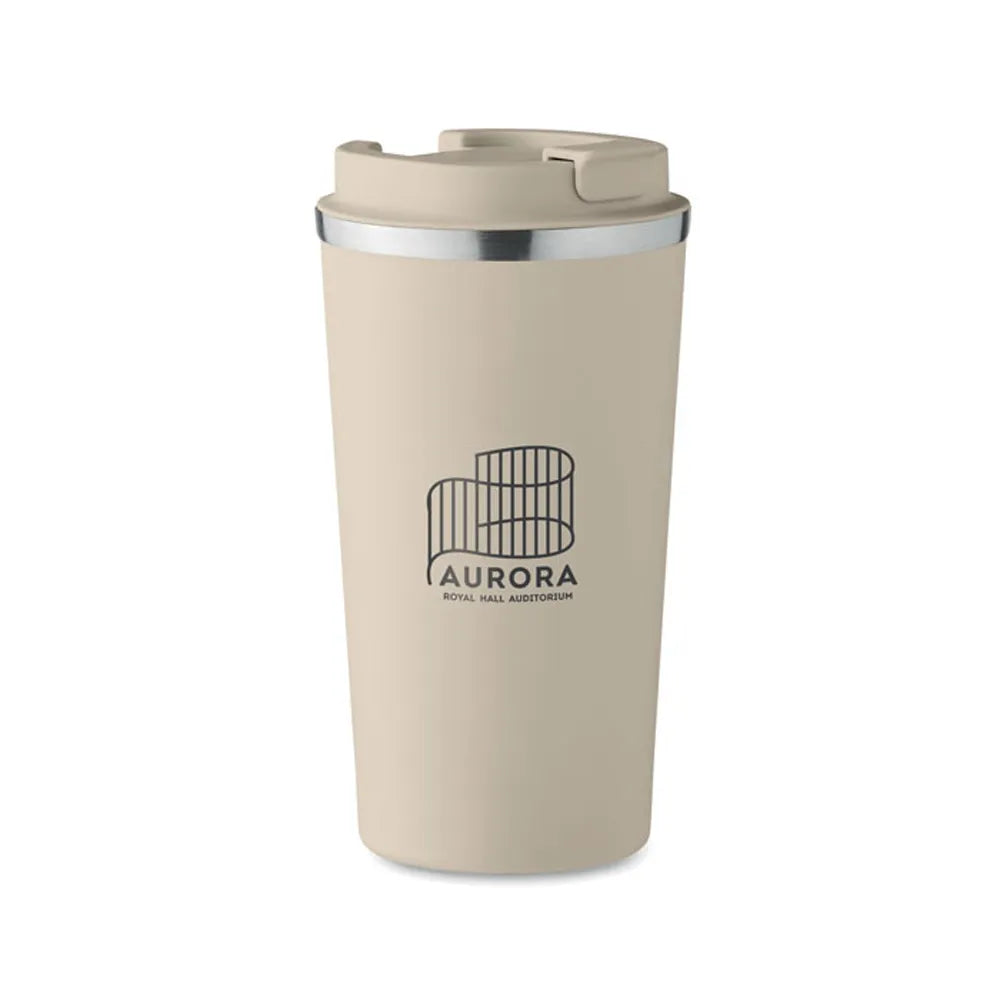 Dubbelwandige roestvrijstalen beker 510 ml met lekvrije PP deksel met bedrukking, Beige - 196579