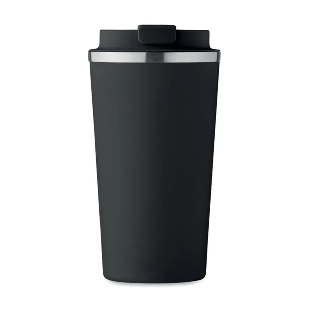 Dubbelwandige roestvrijstalen beker 510 ml met lekvrije PP deksel sfeerbeeld, Zwart - 196579