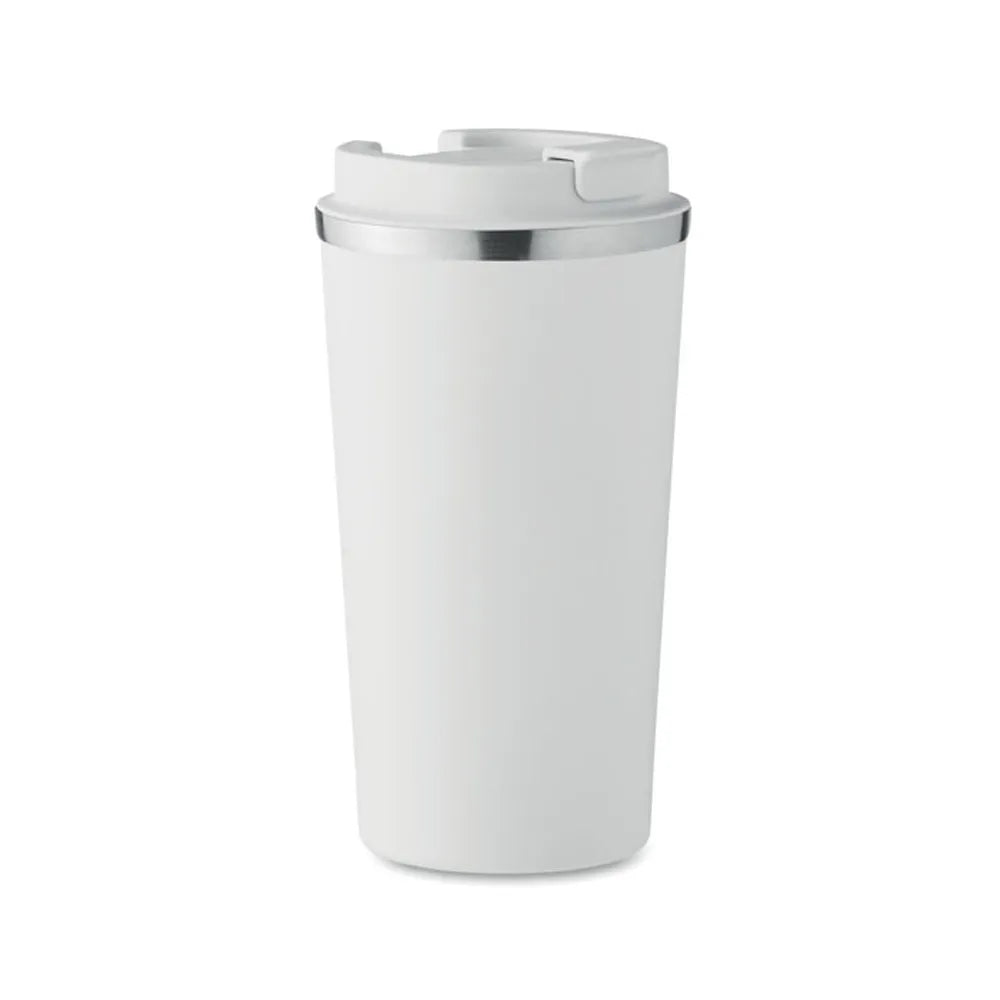 Dubbelwandige roestvrijstalen beker 510 ml met lekvrije PP deksel voorzijde, Wit - 196579