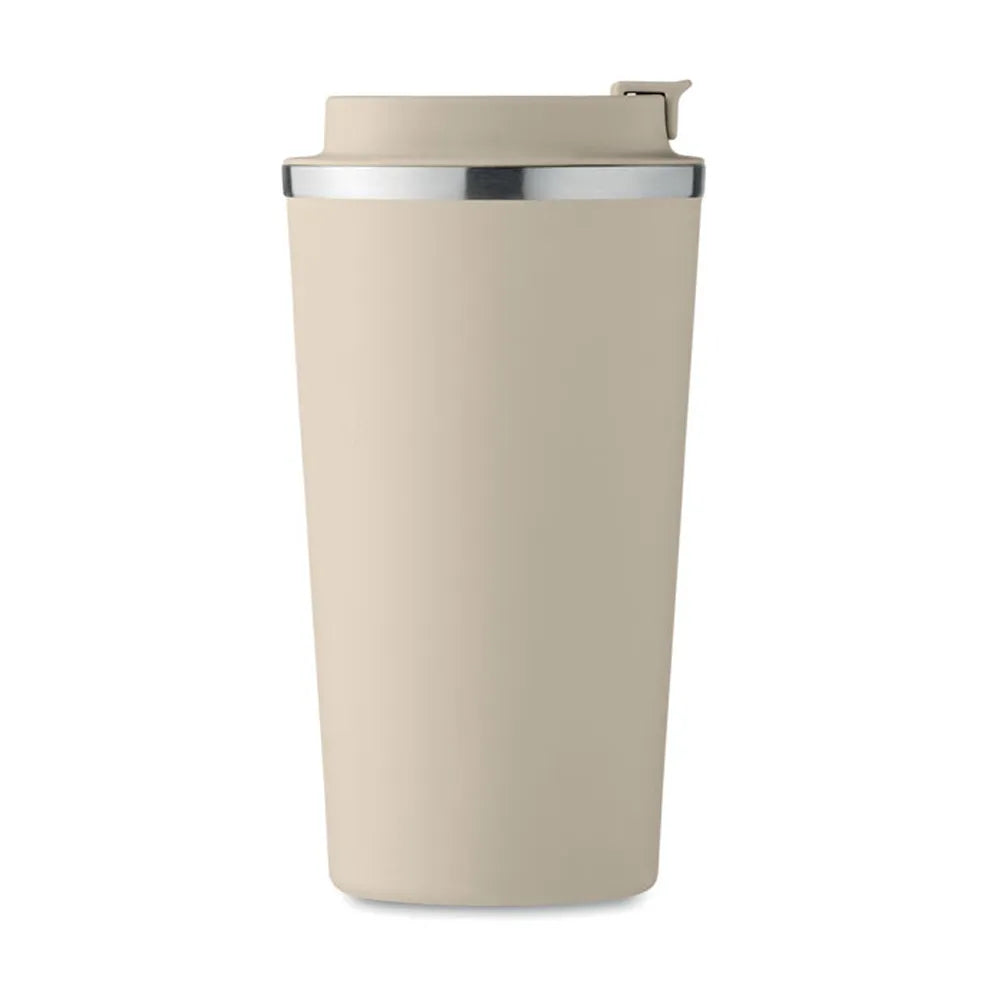 Dubbelwandige roestvrijstalen beker 510 ml met lekvrije PP deksel zijaanzicht, Beige - 196579