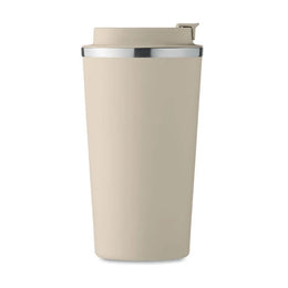 Dubbelwandige roestvrijstalen beker 510 ml met lekvrije PP deksel zijaanzicht, Beige - 196579