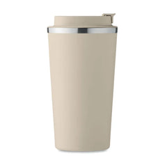 Dubbelwandige Roestvrijstalen Beker 510 ml met Lekvrije PP Deksel - Beige