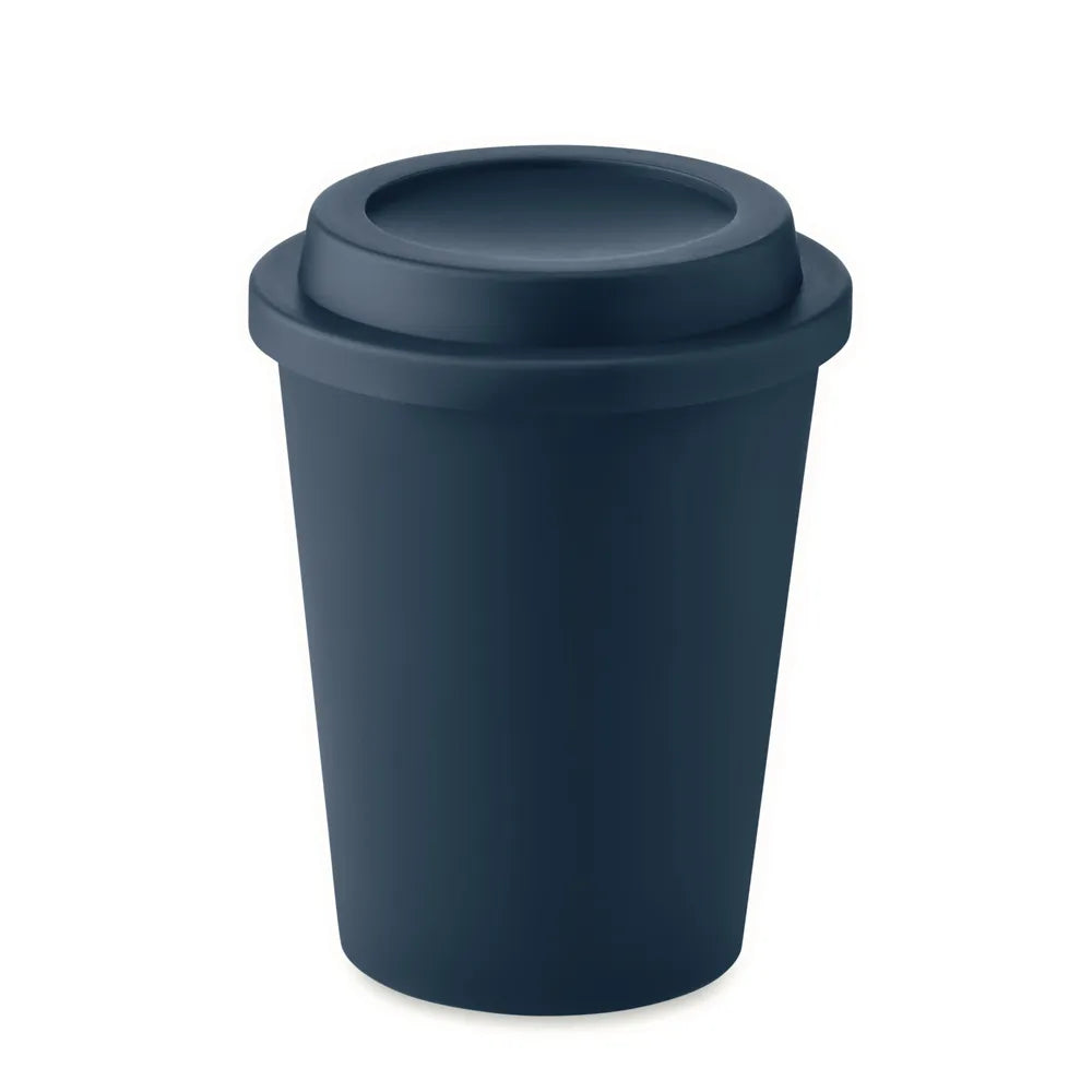 Dubbelwandige PP-beker 300 ml met deksel, Blauw - 196583