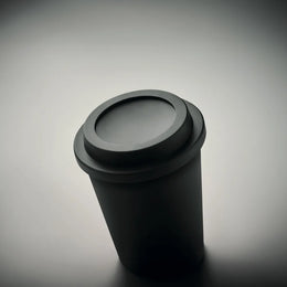 Dubbelwandige PP-beker 300 ml met deksel detail, Zwart - 196583