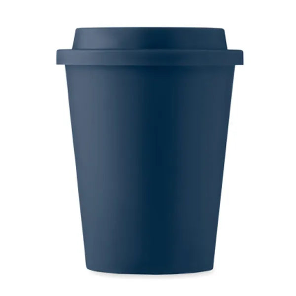 Dubbelwandige PP-beker 300 ml met deksel met deksel erop, Blauw - 196583