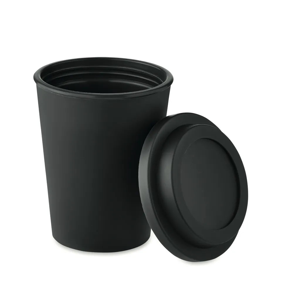 Dubbelwandige PP-beker 300 ml met deksel, Zwart - 196583