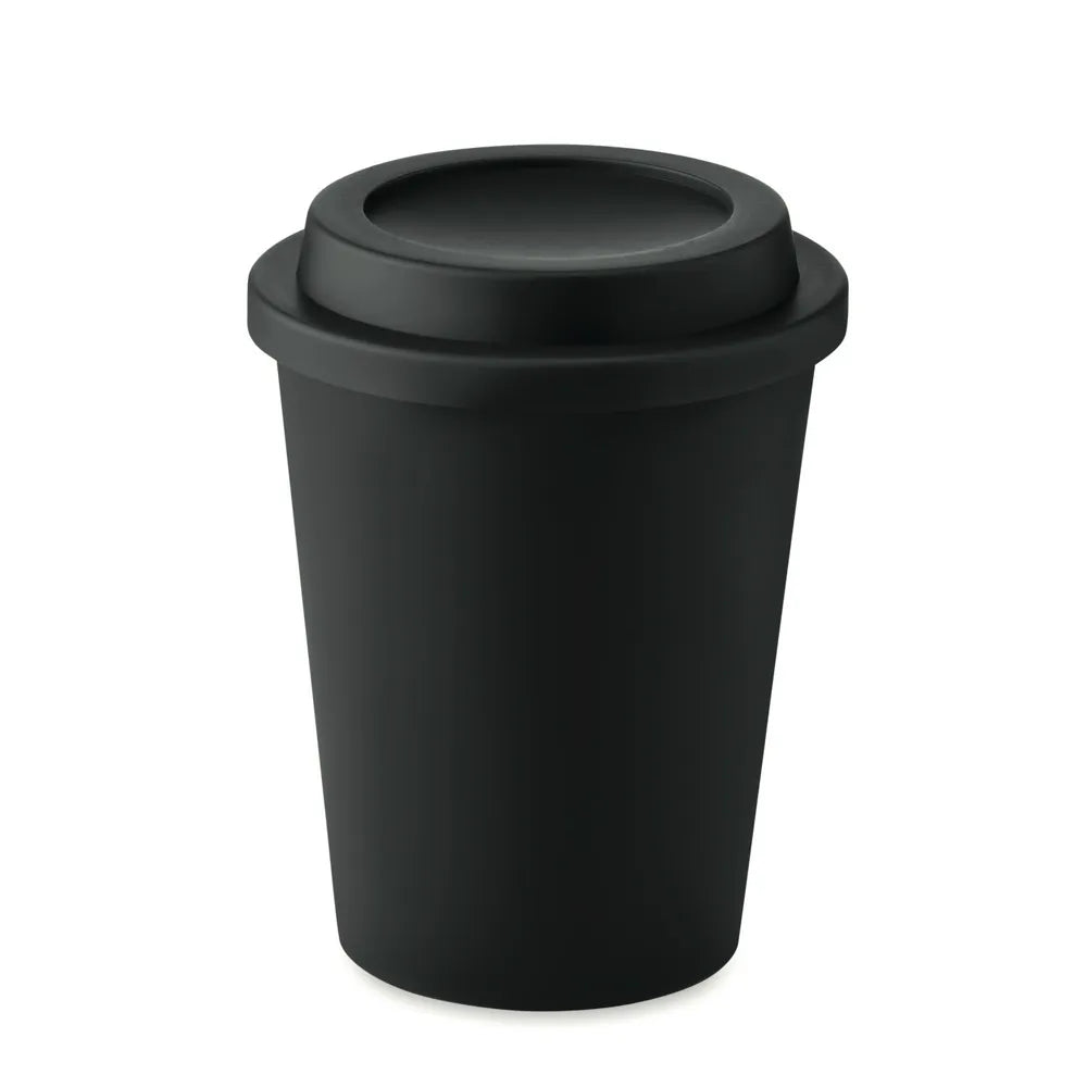 Dubbelwandige PP-beker 300 ml met deksel, Zwart - 196583