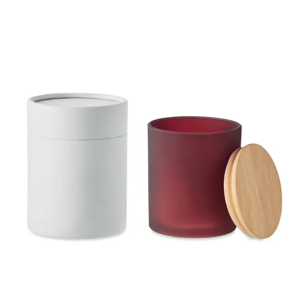 Keops geurkaars in matglas 200 g plantaardige was met bamboe deksel sfeerbeeld, Rood - 196613