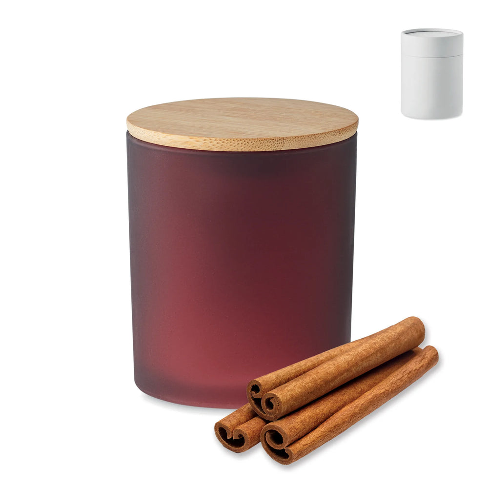Geurkaars large 280 g in matglas met bamboe deksel sfeerbeeld, Rood - 196621