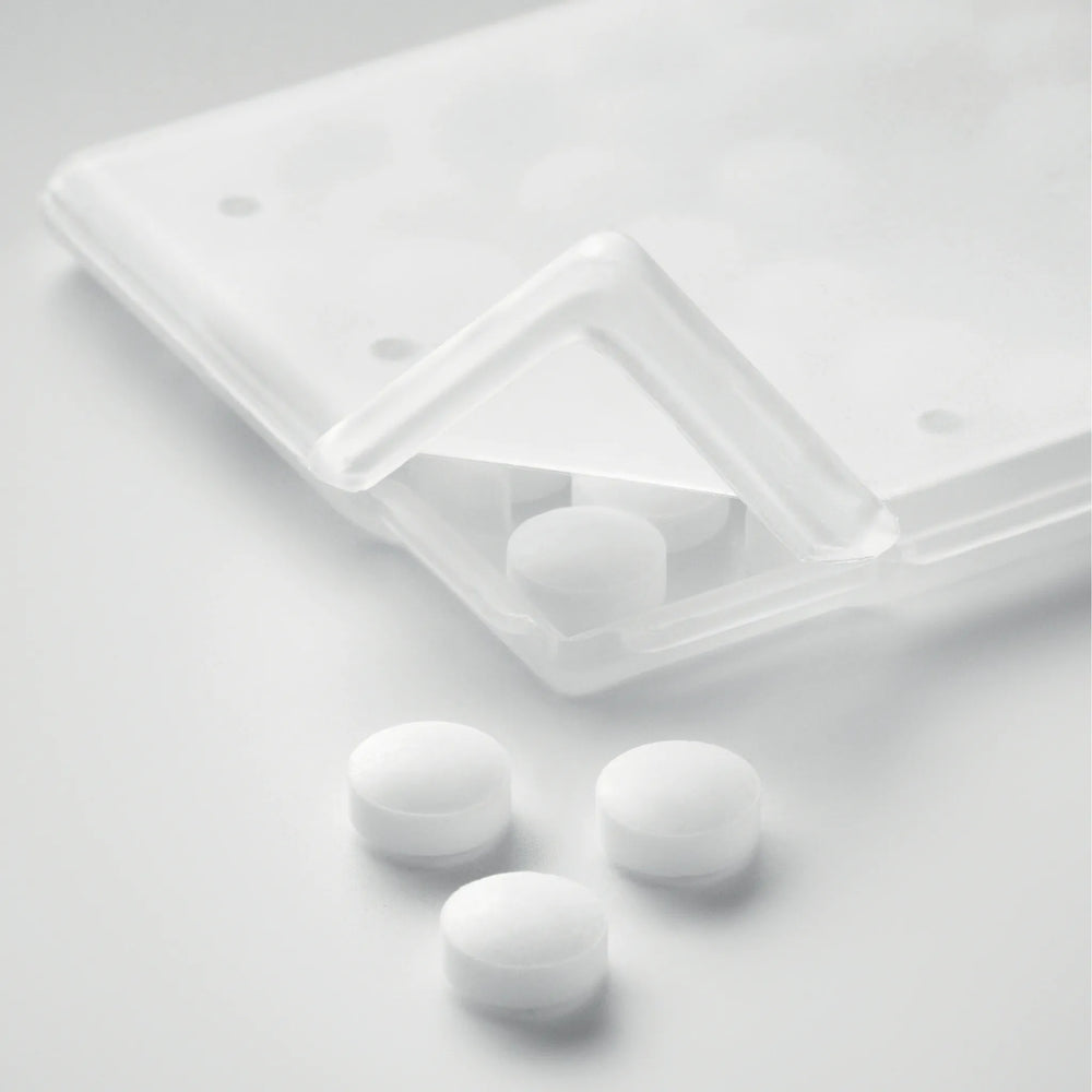 Creditcard pepermuntdispenser compact en bedrukbaar relatiegeschenk transparante detail 196637