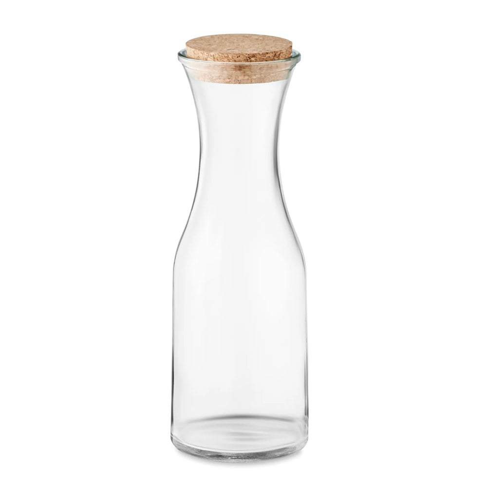 Detailfoto van karaf van gerecycled glas met kurk dicht – artikelnummer 196655.