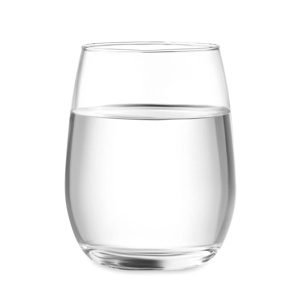 Rond drinkglas van gerecycled glas, inhoud 420 ml, gevuld met water – artikelnummer 196657