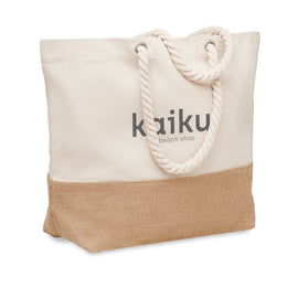 Canvas strandtas met juten detail met bedrukking, Ecru - 196720