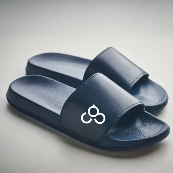 Badslippers met EVA-zool en brede bovenband met bedrukking, Blauw - 196785