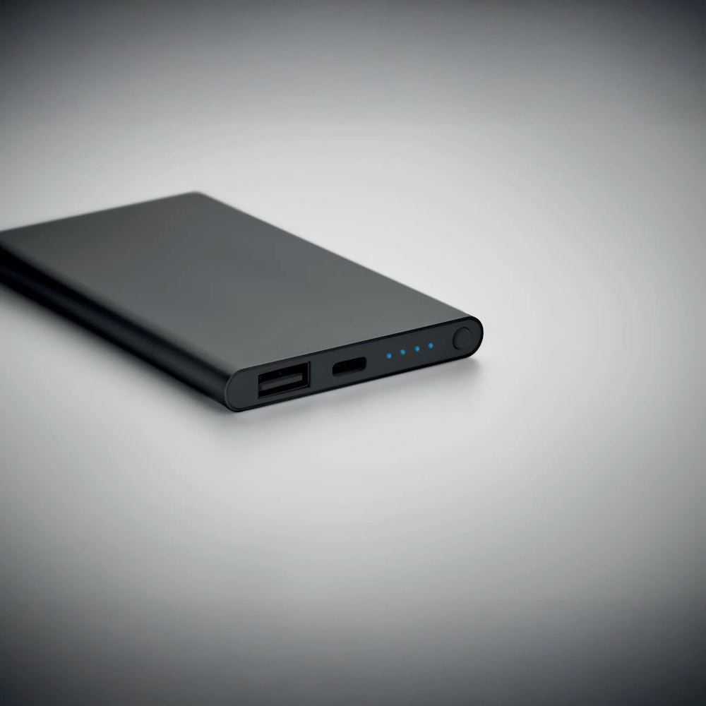 Powerbank 4000 mAh van gerecycled aluminium detail, Zwart - 196825